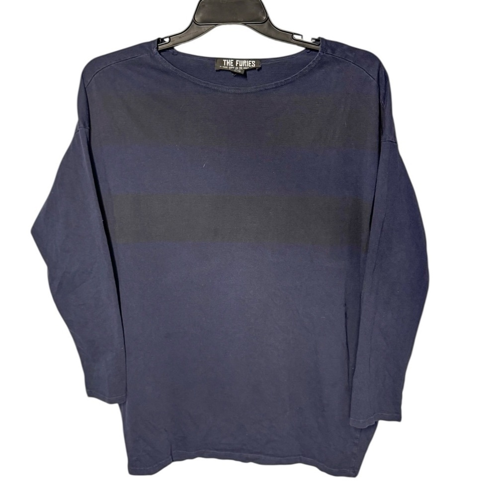 The Furies by Rikke Korff Oversized Navy Striped Cotton Long Sleeved Tee Sz S